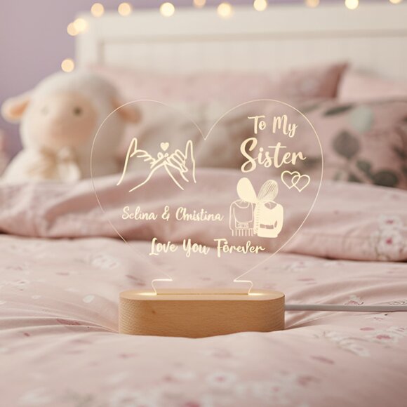 Personalized Sisters Night Light | Custom LED Gift for Sister or Best Friend - Picture 8 of 8